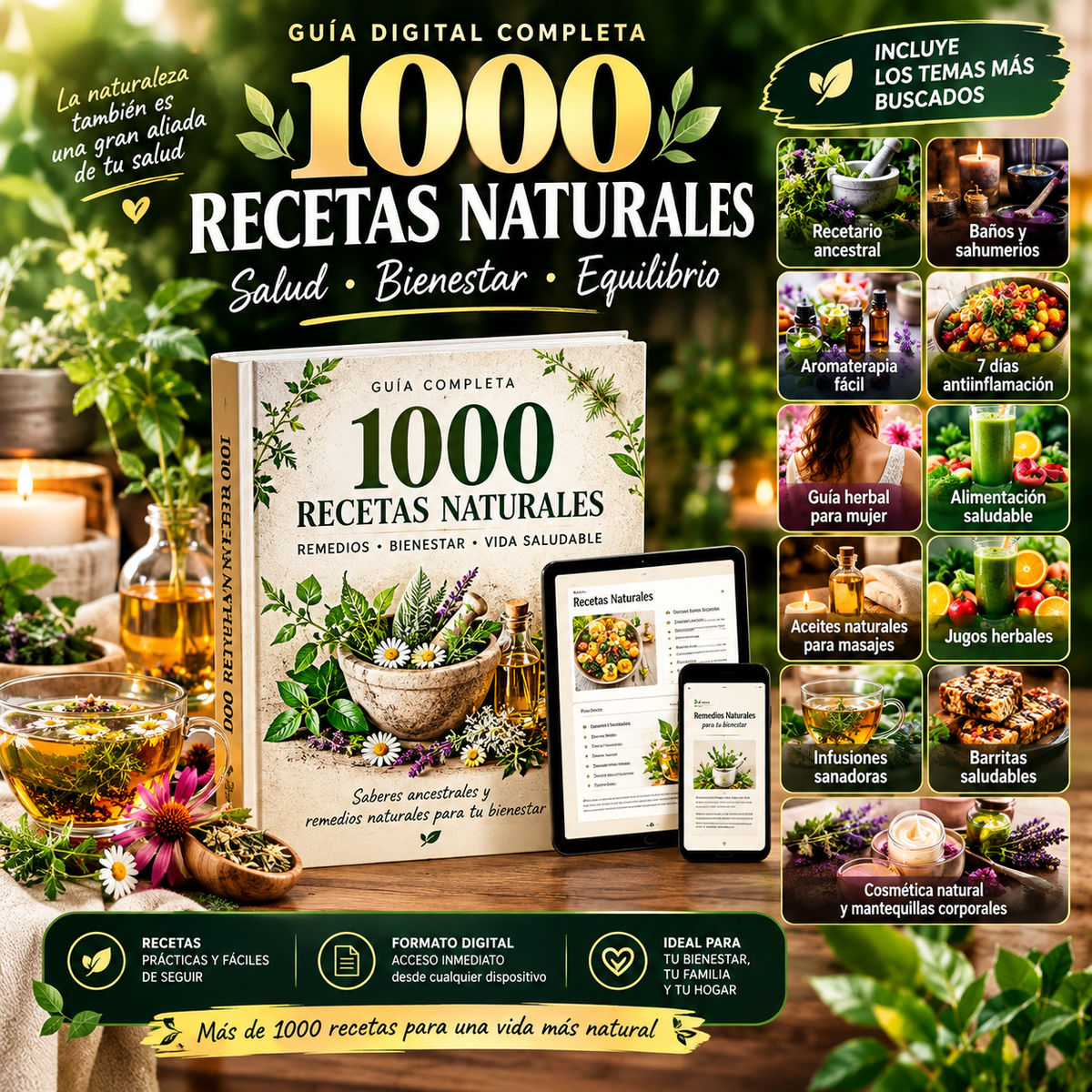 🌿 1000 Recetas Naturales | Guía Completa de Bienestar, Herbalismo y Vida Saludable