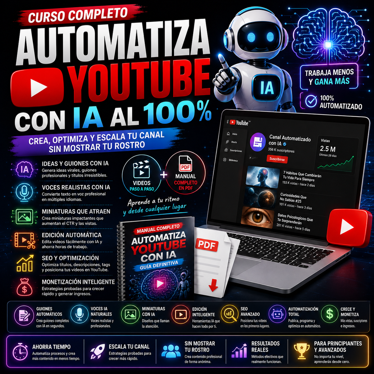 🚀 Curso Completo: Automatiza YouTube con IA al 100% – Videos + Manual en PDF