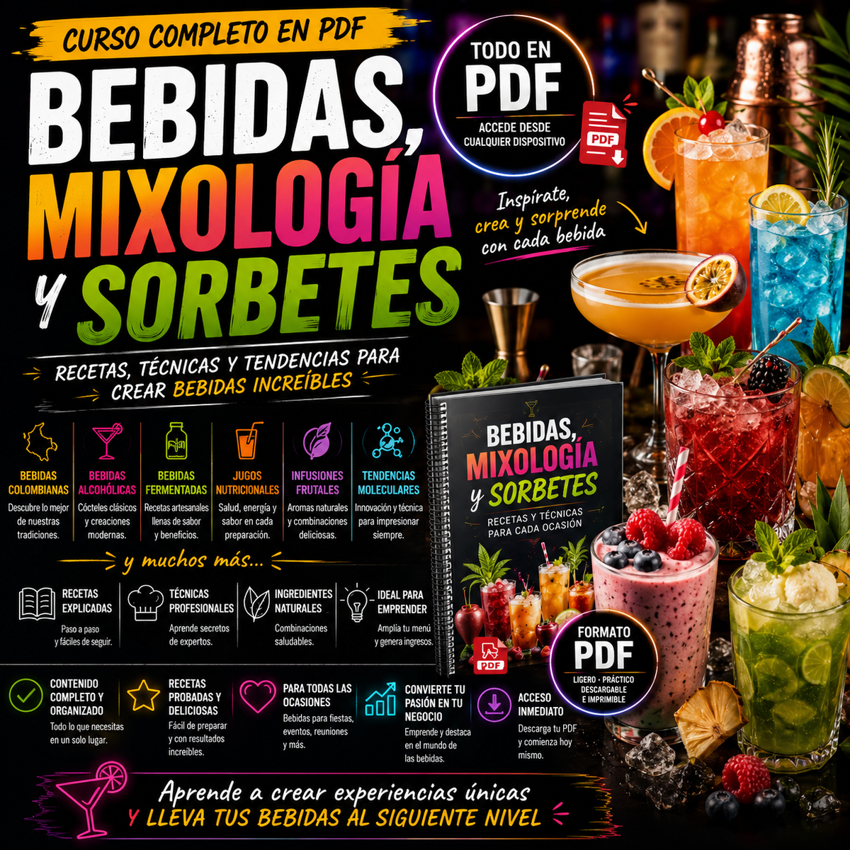 🍹 Curso Completo de Bebidas, Mixología y Sorbetes – Recetas Profesionales