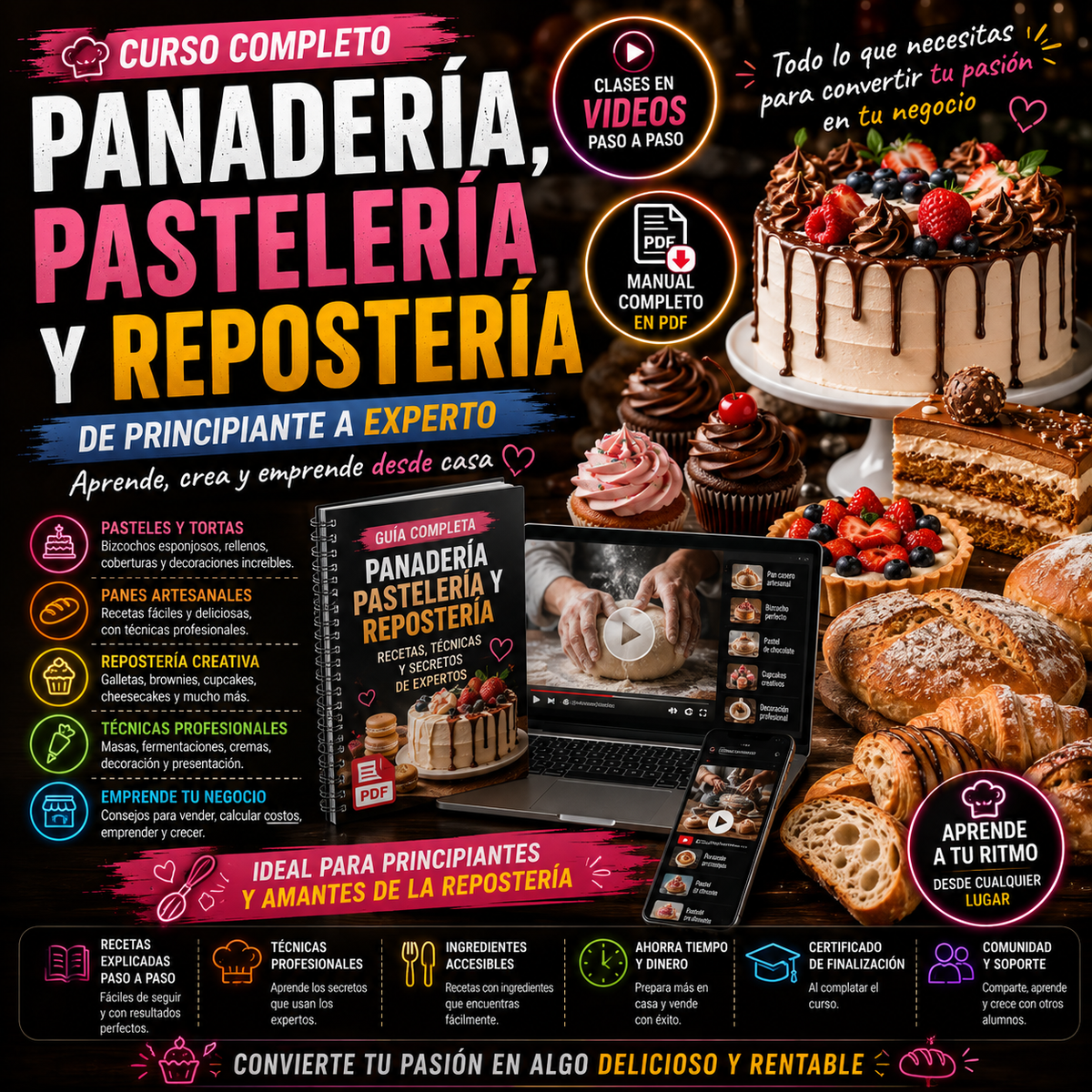 Curso Completo de Panadería, Pastelería y Repostería – PDF + Videos Paso a Paso
