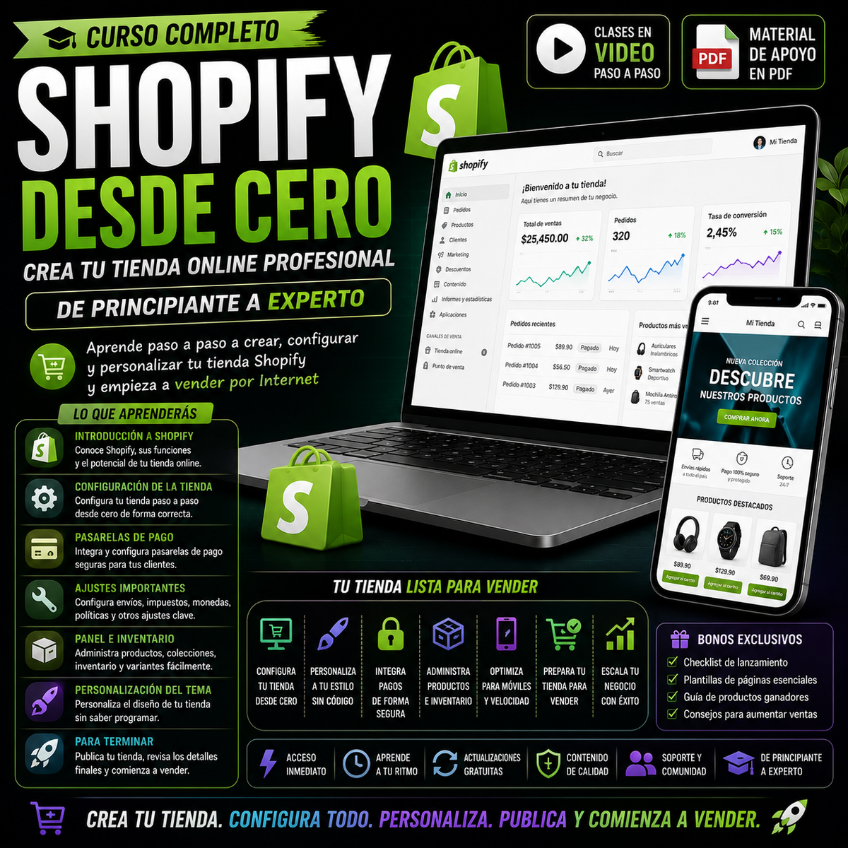 🛒 Curso Completo de Shopify – Crea tu Tienda Online Desde Cero | Videos + Material de Apoyo