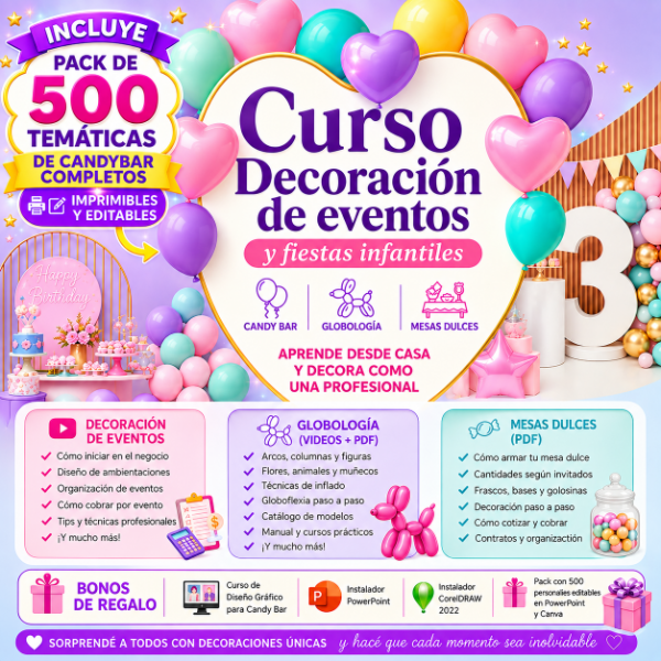 🎈 🎉 Curso Completo de Decoración de Eventos Infantiles | Globoflexia, Candy Bar y Mesa Dulce